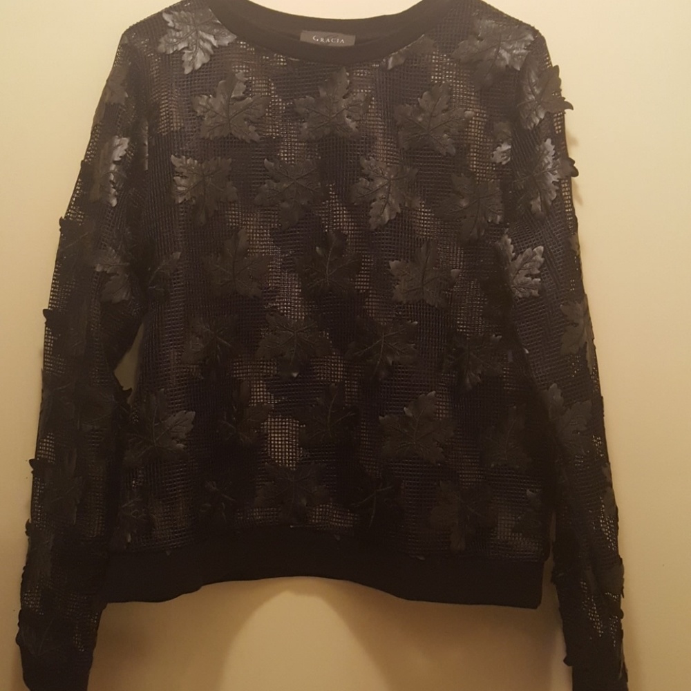 Mesh leather sweatshirt